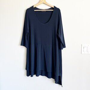Sympli Tunic Top Size 1G 24 Navy Blue Asymmetrical Stretchy Flowy Lagenlook